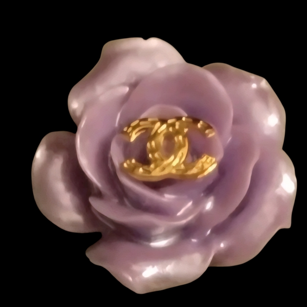 Purple Chanel Flower Zipper Pull with Gold Logo